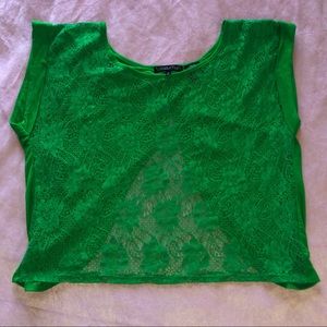 Green lace cropped tee
